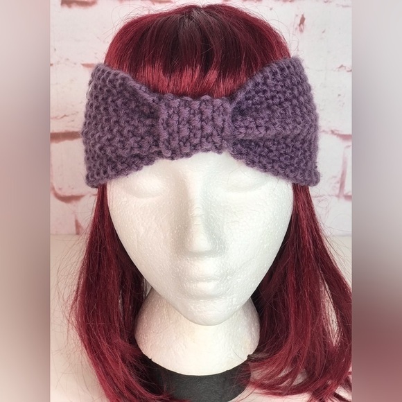 Knotted Bow Knit Headband Purple One Size - Picture 8 of 15